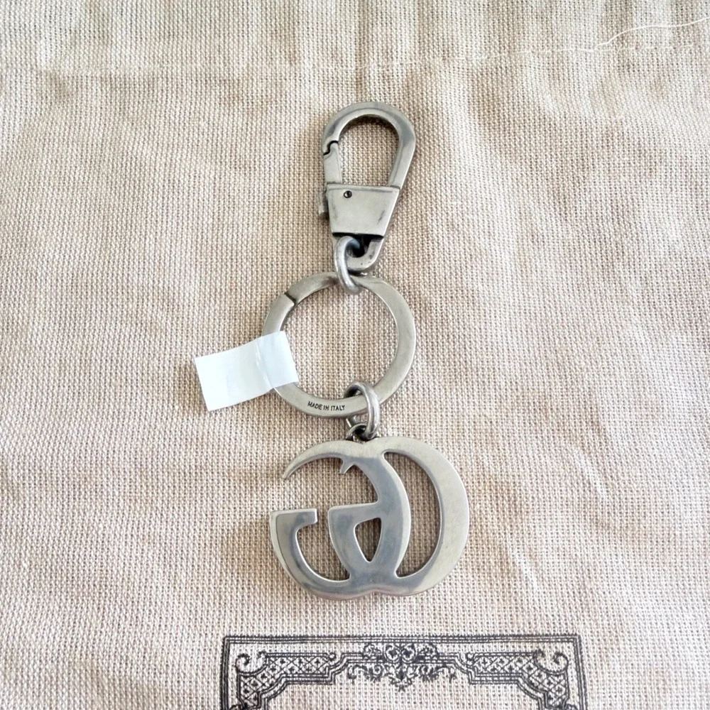Gucci Marmont Double‎ G Key Chain Aged Palladium Silver Logo 817379 Italy